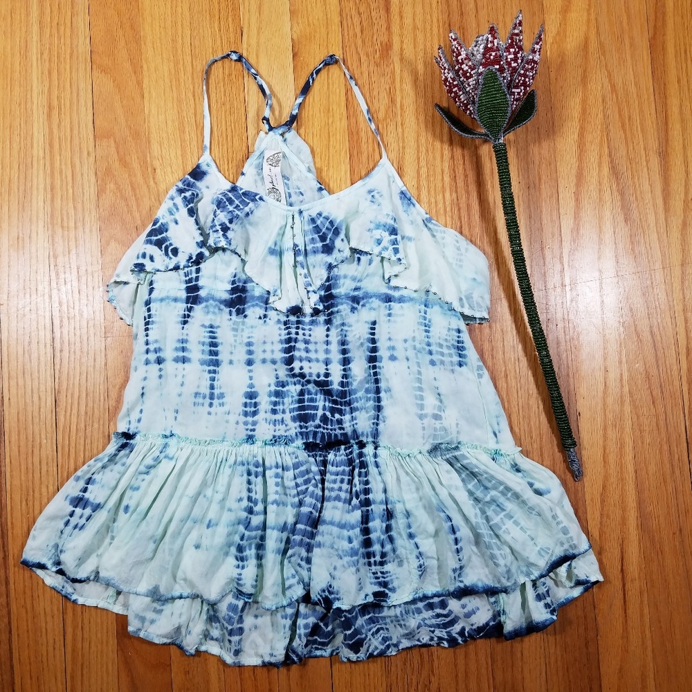 Free people cross back tie dye top metal beads XS